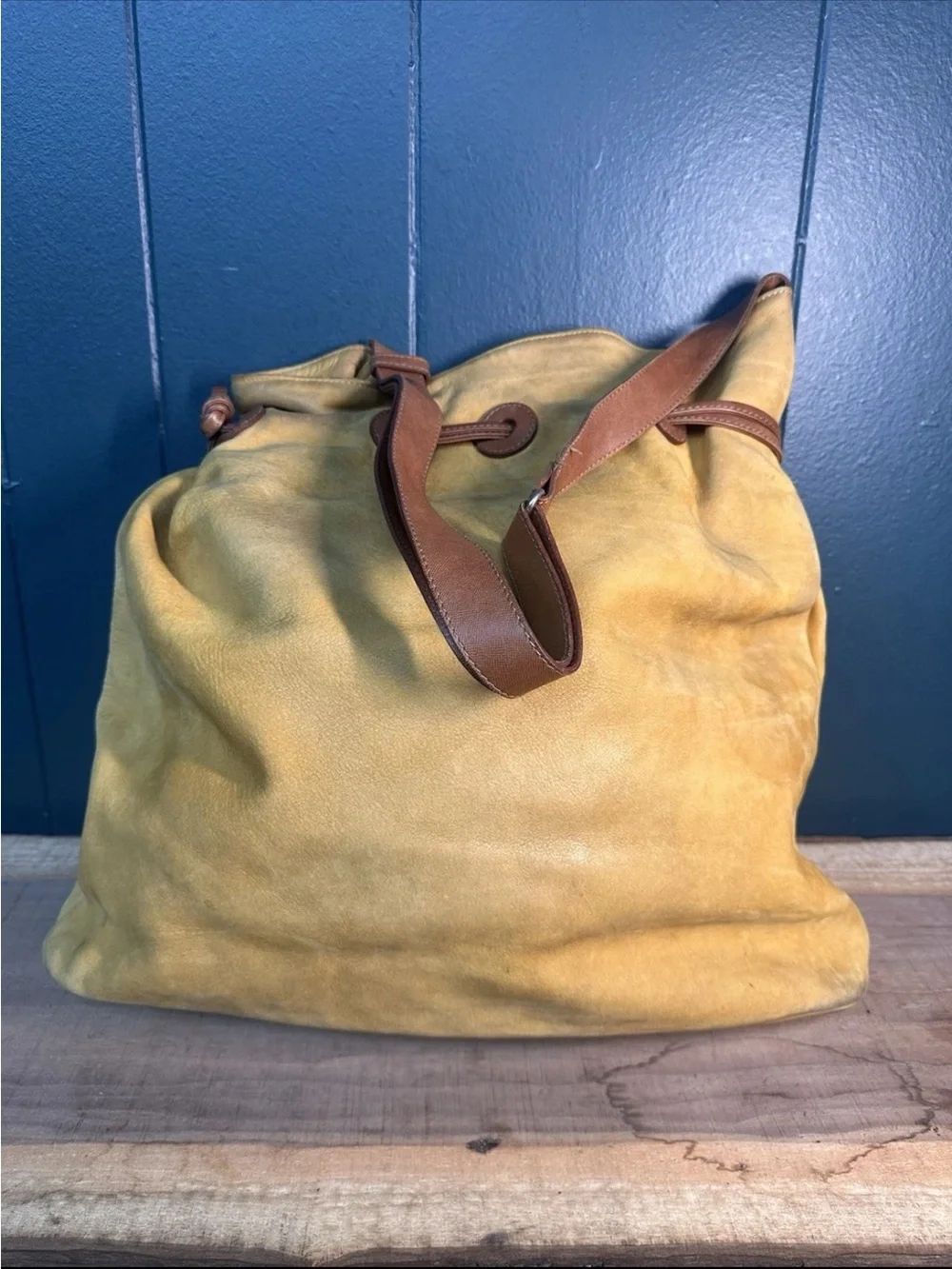 Vintage Gold PFEIL Leather Bucket Tote Bag Germany Large Slouch Hobo